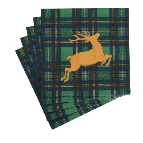 Cosi Store • Serviettes GM Reindeer Tartan Green Caspari (Caspari)