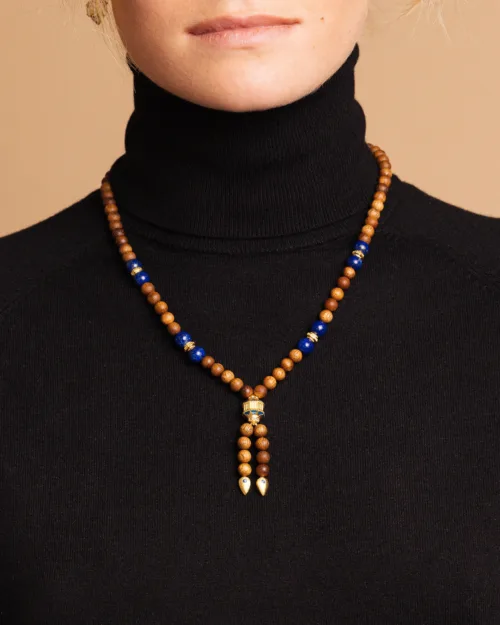 Cosi Store • Collier Ananda Vermeil, Bois et Lapis Lazuli Marathi (Marathi)