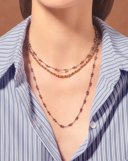 Cosi Store • Collier Lotus Fil Bleu Grenat Hessonite Tityaravy (Tityaravy)