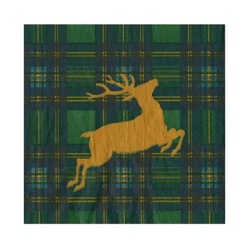 Cosi Store • Serviettes GM Reindeer Tartan Green Caspari (Caspari)