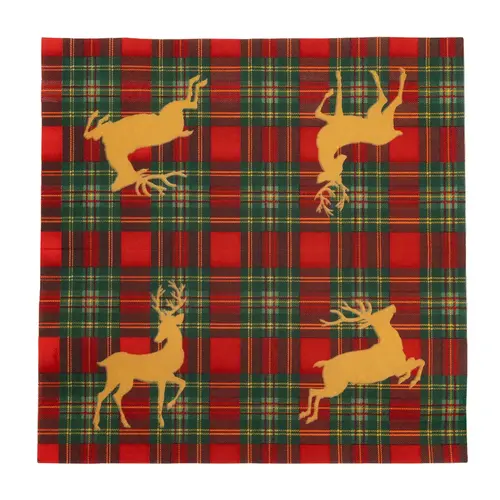 Cosi Store • Serviettes GM Reindeer Tartan Red Caspari (Caspari)