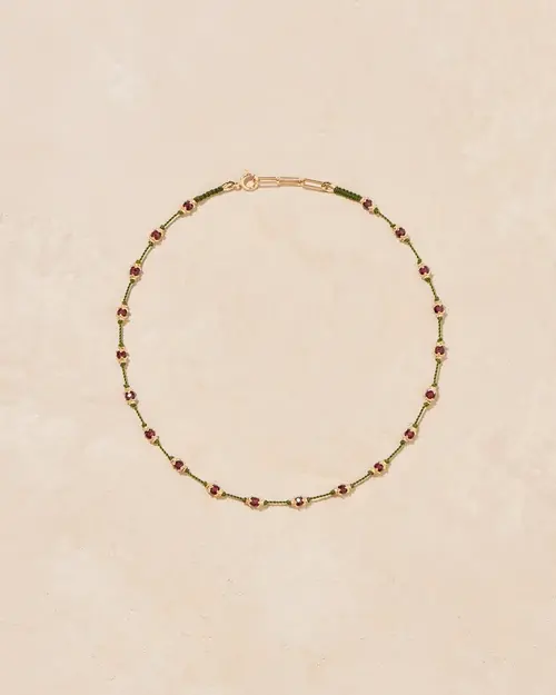 Cosi Store • Collier Peony Fil Vert Grenat Tityaravy (Tityaravy)